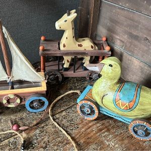 Baby Nursery Decor • Wooden Pull Toy • Vintage Folk Art